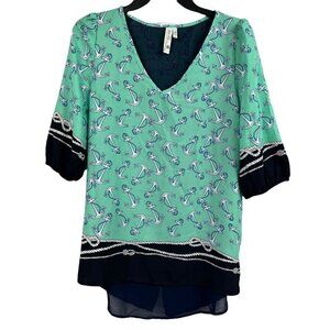Pink Owl Boutique Womens Top Mint Color Block Anchors Size Small